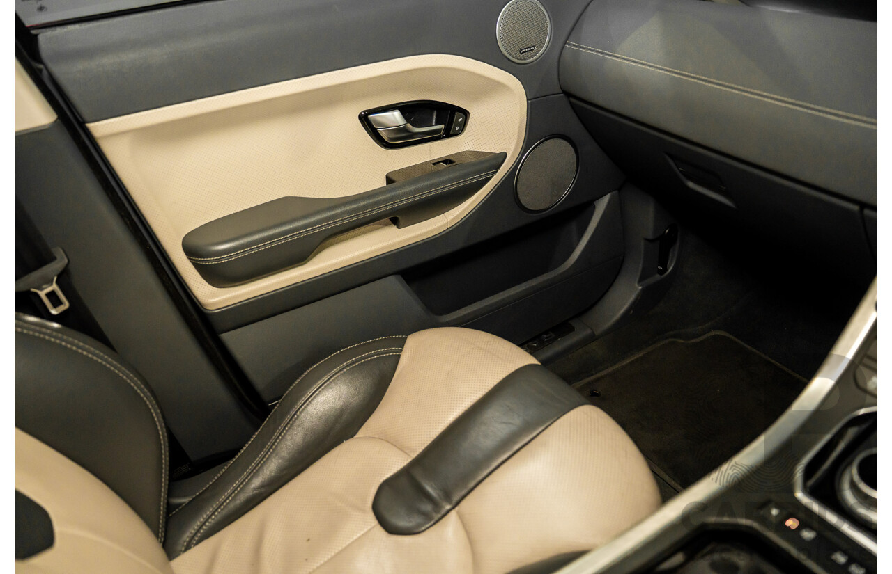 12/2011 Range Rover Evoque TD4 Dynamic LV 5d Wagon Sumatra Black Metallic/Fuji White Roof Turbo Diesel 2.2L