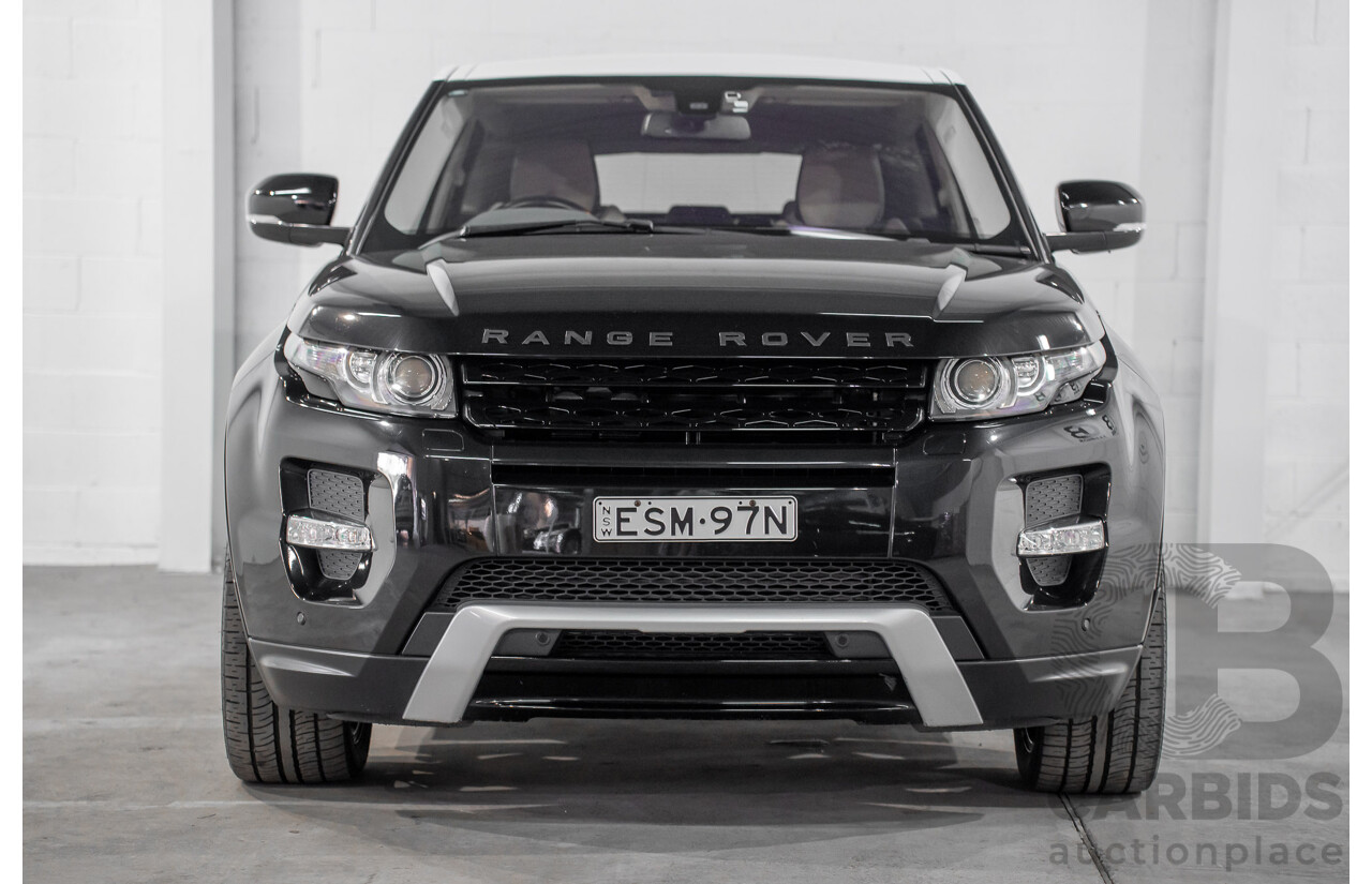 12/2011 Range Rover Evoque TD4 Dynamic LV 5d Wagon Sumatra Black Metallic/Fuji White Roof Turbo Diesel 2.2L