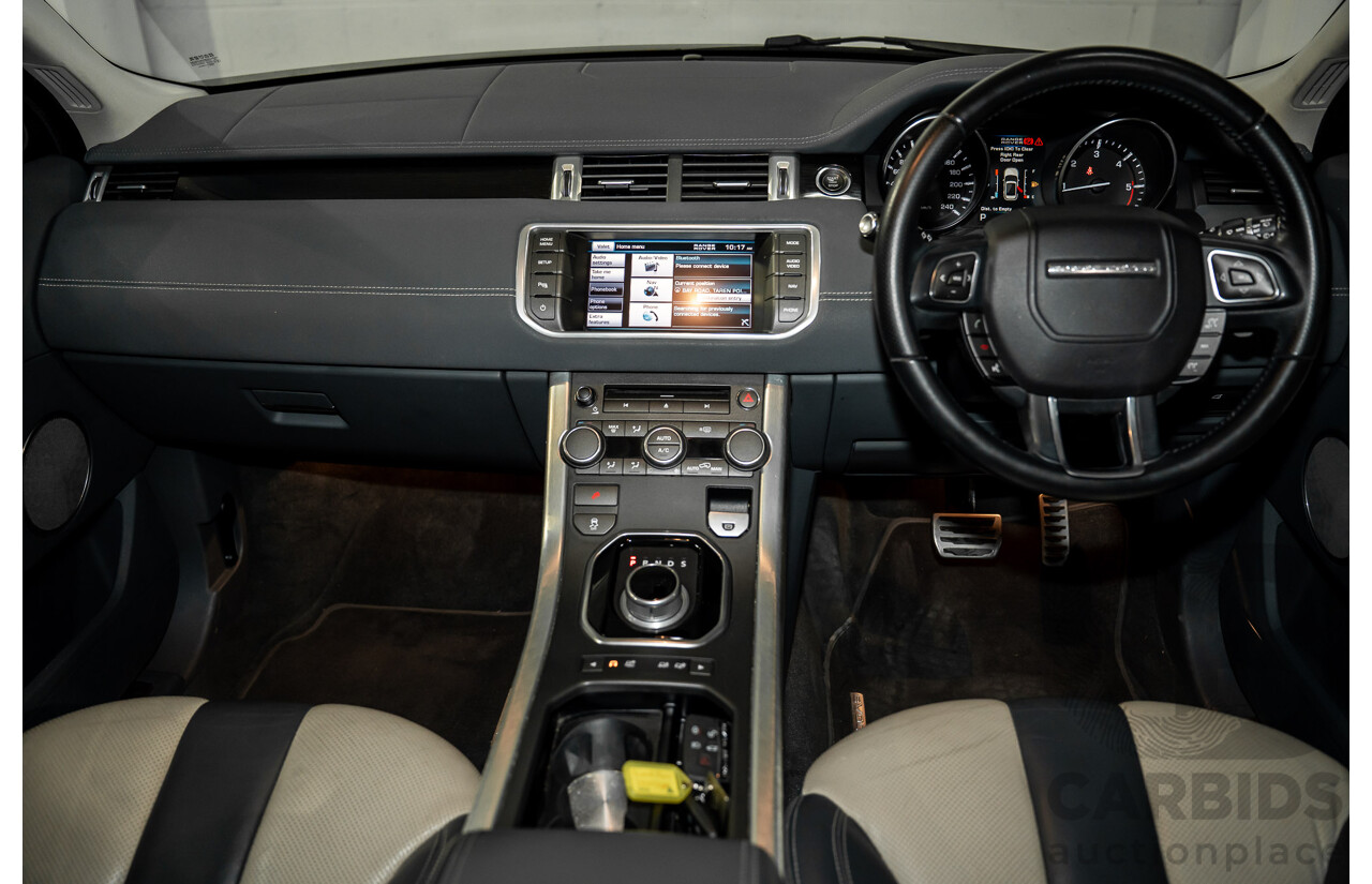 12/2011 Range Rover Evoque TD4 Dynamic LV 5d Wagon Sumatra Black Metallic/Fuji White Roof Turbo Diesel 2.2L