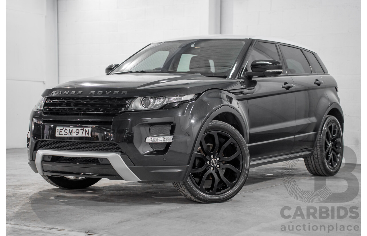 12/2011 Range Rover Evoque TD4 Dynamic LV 5d Wagon Sumatra Black Metallic/Fuji White Roof Turbo Diesel 2.2L