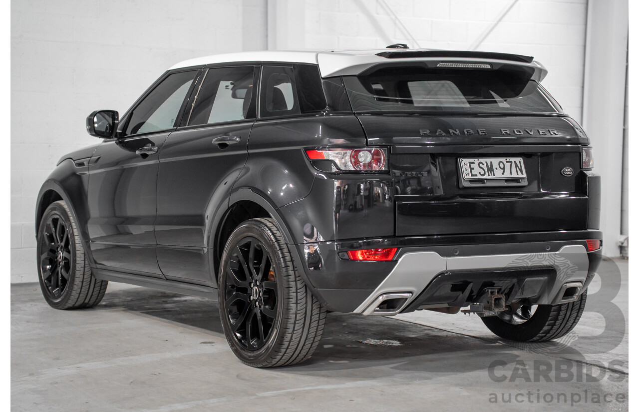 12/2011 Range Rover Evoque TD4 Dynamic LV 5d Wagon Sumatra Black Metallic/Fuji White Roof Turbo Diesel 2.2L