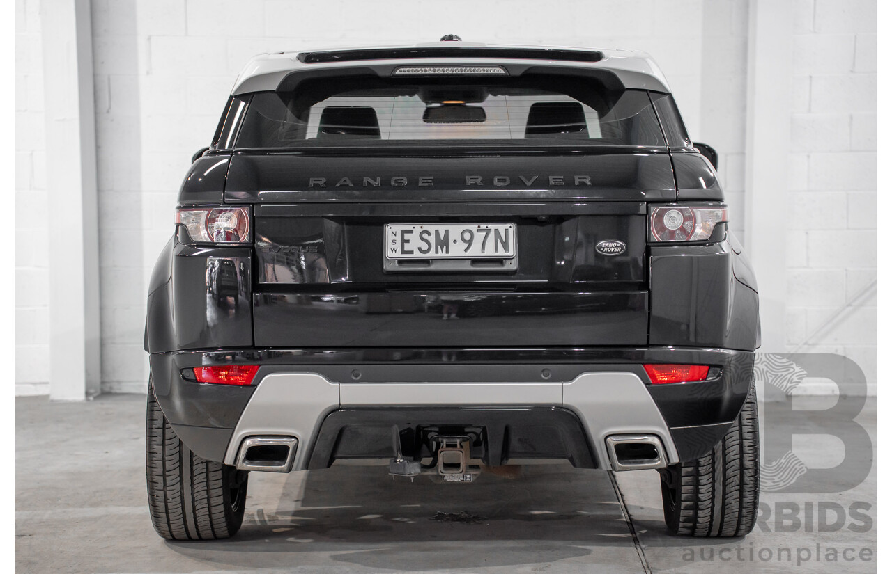 12/2011 Range Rover Evoque TD4 Dynamic LV 5d Wagon Sumatra Black Metallic/Fuji White Roof Turbo Diesel 2.2L