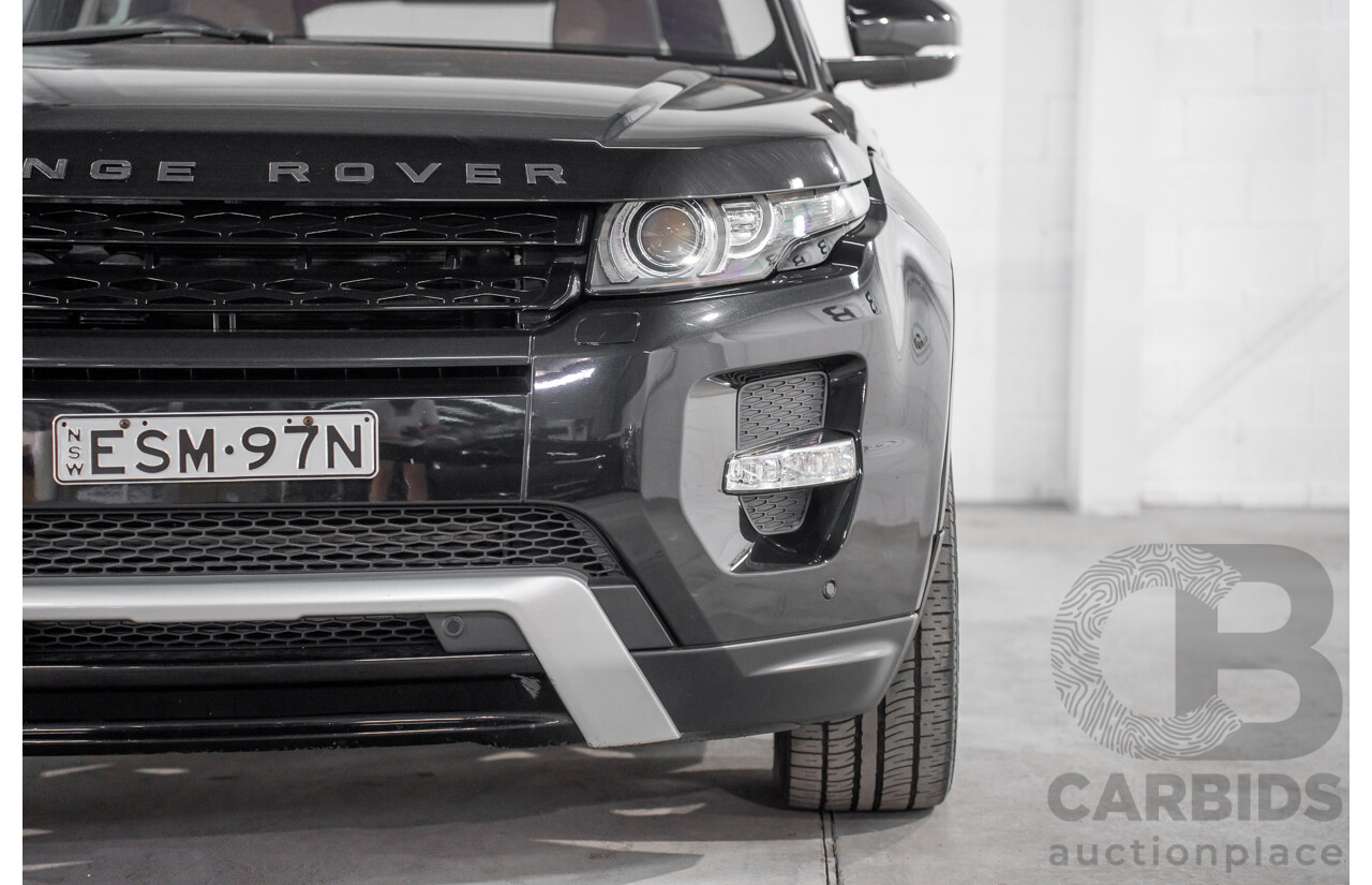 12/2011 Range Rover Evoque TD4 Dynamic LV 5d Wagon Sumatra Black Metallic/Fuji White Roof Turbo Diesel 2.2L