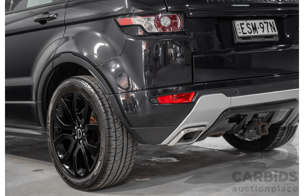 12/2011 Range Rover Evoque TD4 Dynamic LV 5d Wagon Sumatra Black Metallic/Fuji White Roof Turbo Diesel 2.2L