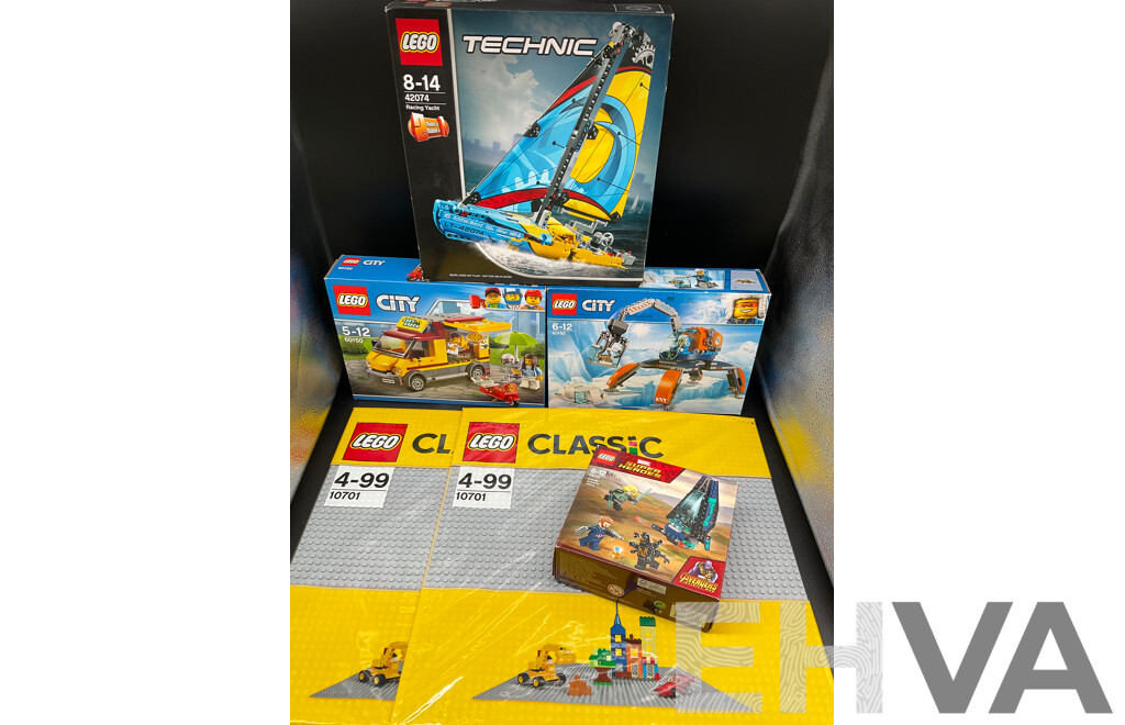 LEGO TECHNIC Racing Yacht 42074, CITY 60150 and 60192, MARVEL 76101, 2x LEGO Gray Baseplate 10701 - New Sealed in Box - Lot of 6