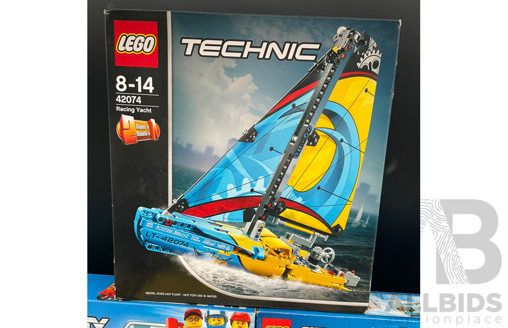 LEGO TECHNIC Racing Yacht 42074, CITY 60150 and 60192, MARVEL 76101, 2x LEGO Gray Baseplate 10701 - New Sealed in Box - Lot of 6