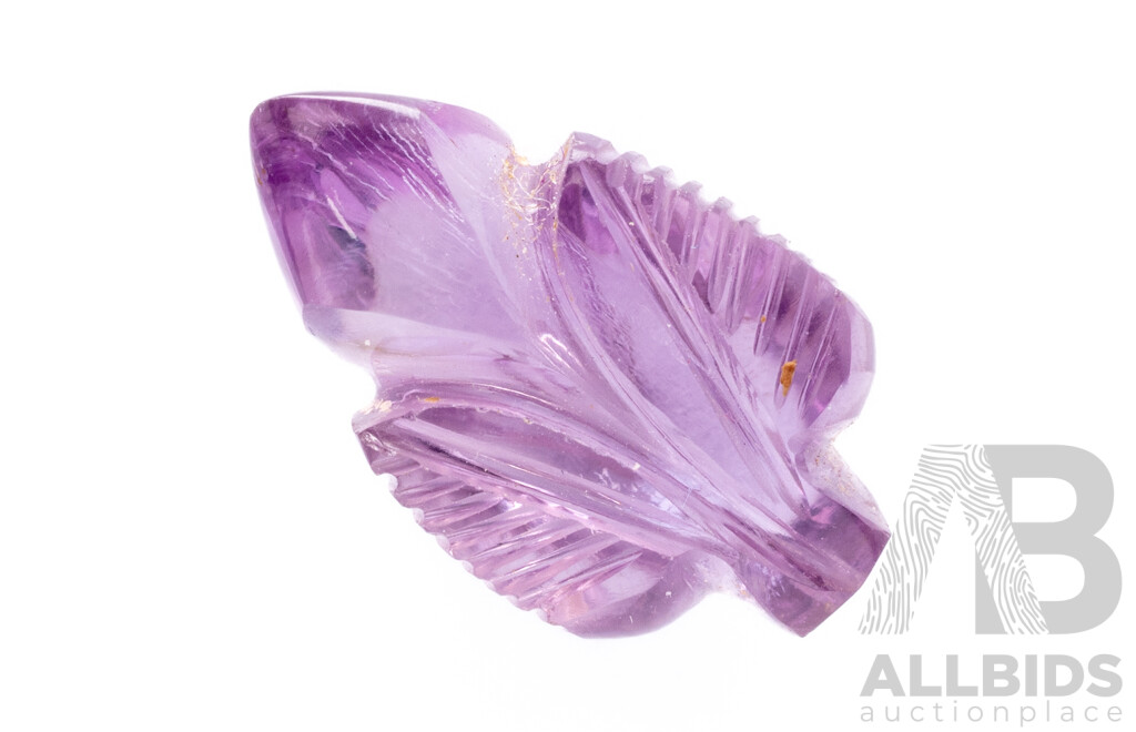 Amethyst, Vintage Carved  leaf shaped Gemstone, 8.50ct