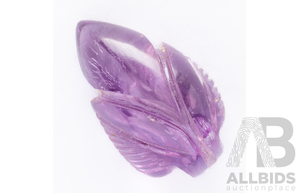 Amethyst, Vintage Carved  leaf shaped Gemstone, 8.50ct