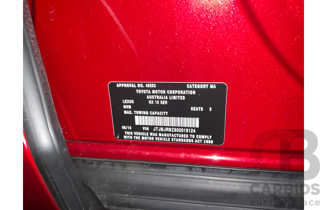 5/2015 Lexus Nx300h Sports Luxury Hybrid (AWD) AYZ15R 4d Wagon Vermillion Red Metallic 2.5L - Hybrid