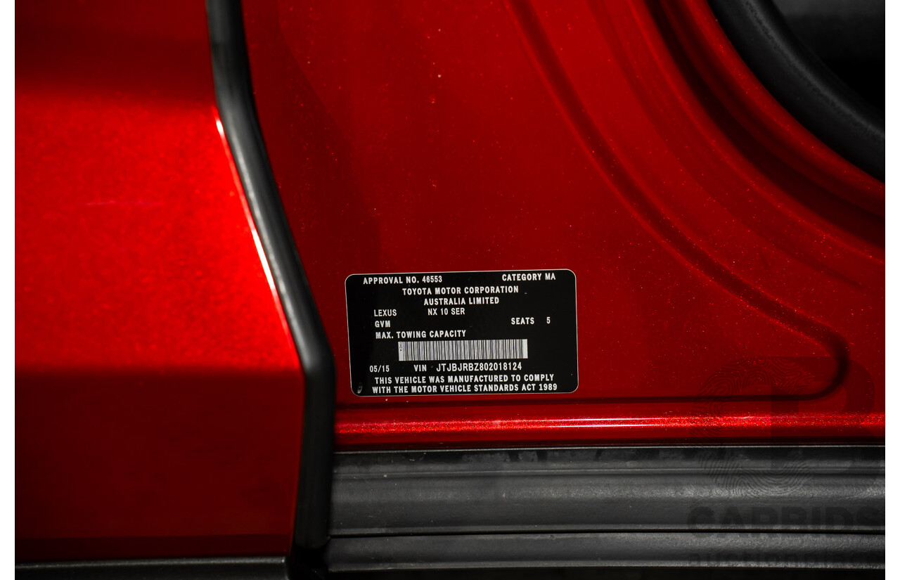 5/2015 Lexus Nx300h Sports Luxury Hybrid (AWD) AYZ15R 4d Wagon Vermillion Red Metallic 2.5L - Hybrid