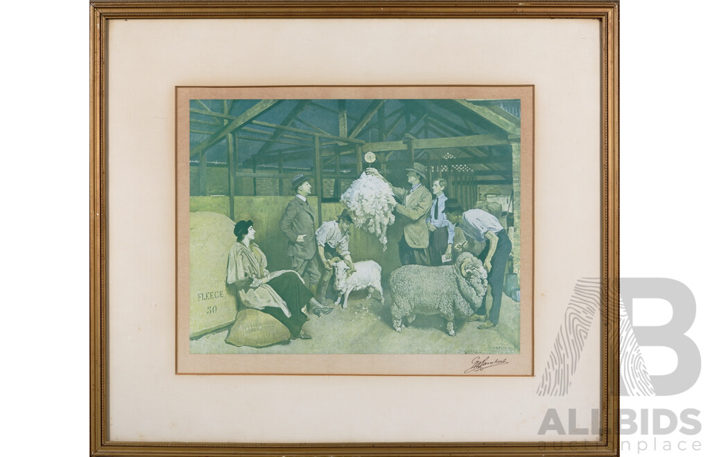 George W. Lambert, (Russian-Born Australian, 1873-1930), Weighing the Fleece (1921), Vintage Reproduction Print of Original Oil in the NGA Collection, 65 x 76 cm (frame)