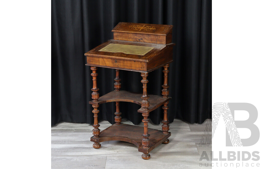 Edwardian Walnut Inlaid Davenport