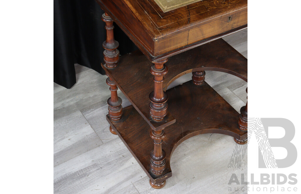 Edwardian Walnut Inlaid Davenport