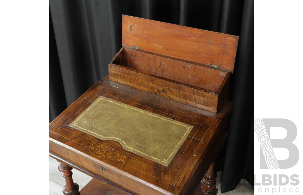 Edwardian Walnut Inlaid Davenport