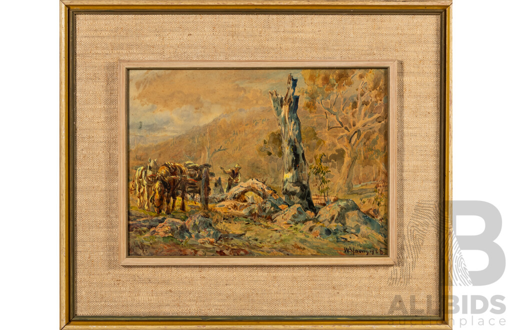 William Young, (19/20th Centuries, British-Australian, 1875-1944), Working the Land (1928), Antique Watercolour on Board, 46 x 55 cm (frame)
