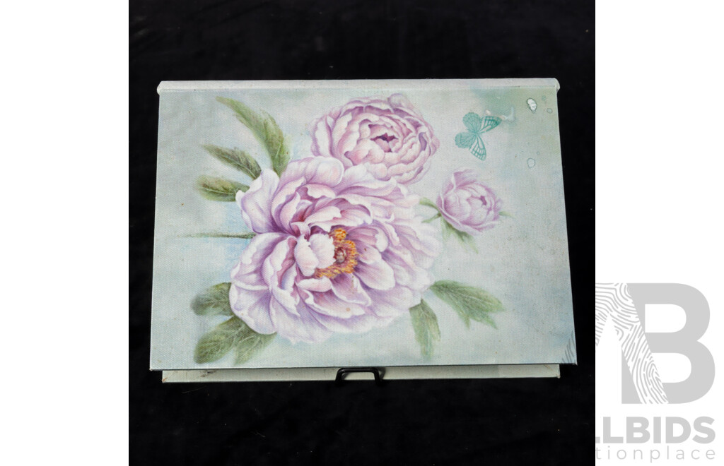 Collection of Vintage Jewellery in Book Style Trinket Box with Floral Motif