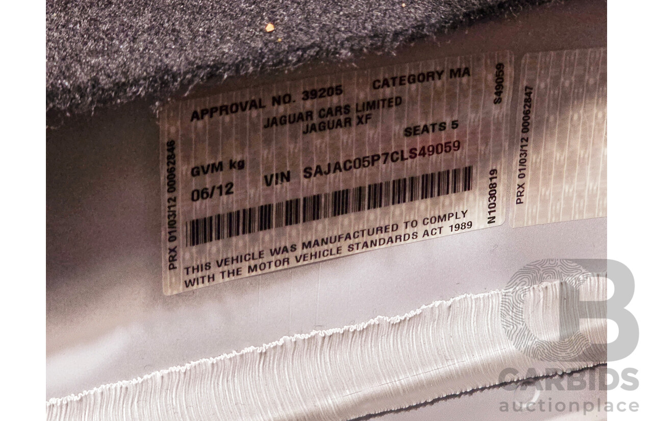 6/2012 Jaguar XF 5.0 V8 Luxury MY12 4d Sedan Polaris White V8 5.0L