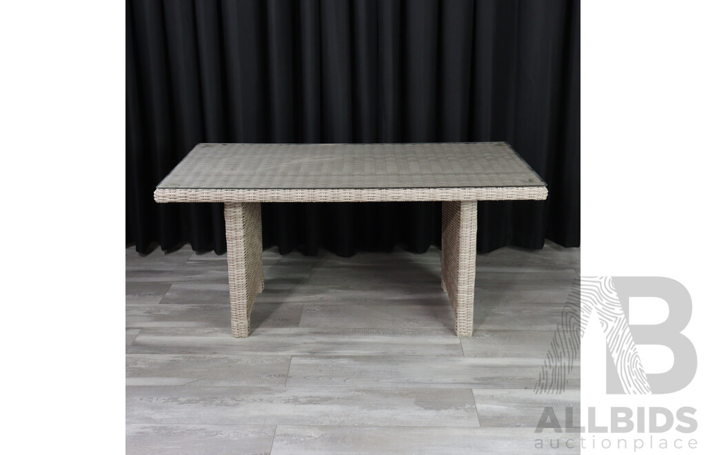 Modern Polyweave Patio Table with Protective Glass Top