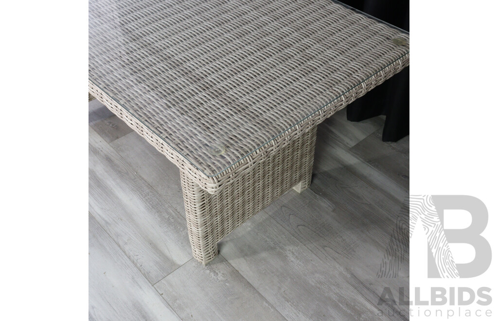 Modern Polyweave Patio Table with Protective Glass Top