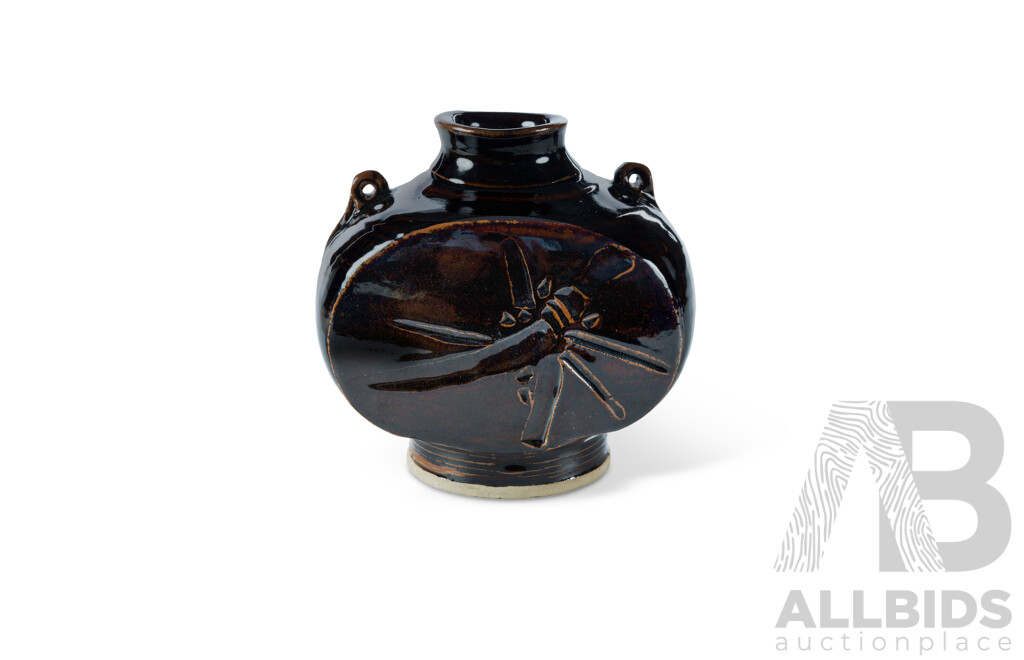 Stoneware Flask With Flattened Sides