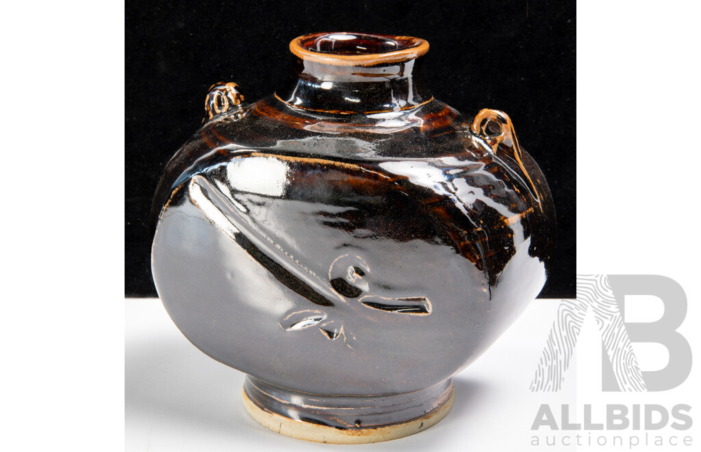 Stoneware Flask With Flattened Sides