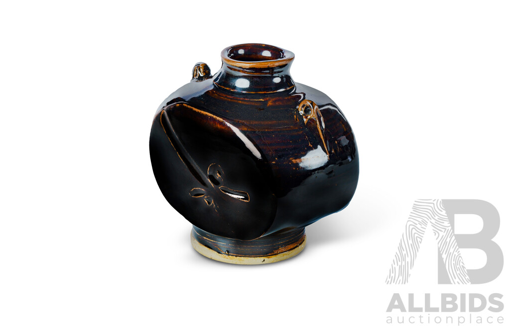 Stoneware Flask With Flattened Sides