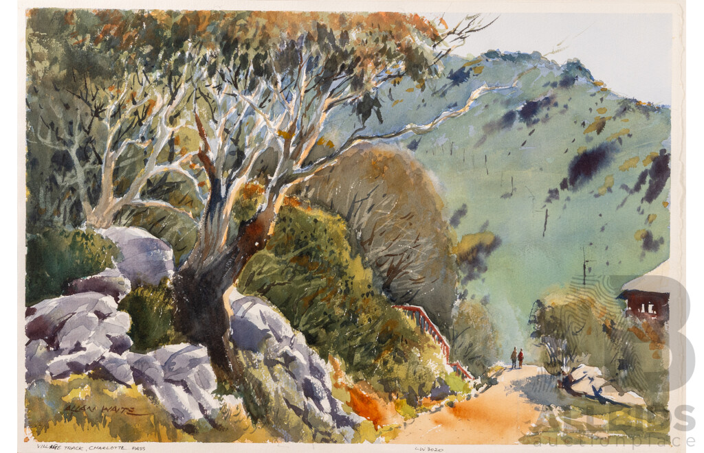 Allan Waite, (20th Century, Australian, 1924-2010), Country (Jindabyne Snowy), Folder of Approx. 35 of Artist's Works Related to Jindabyne Snowy Mountains and More, Wonderful Original Watercolours on Card, 38 x 56 cm (sheets)