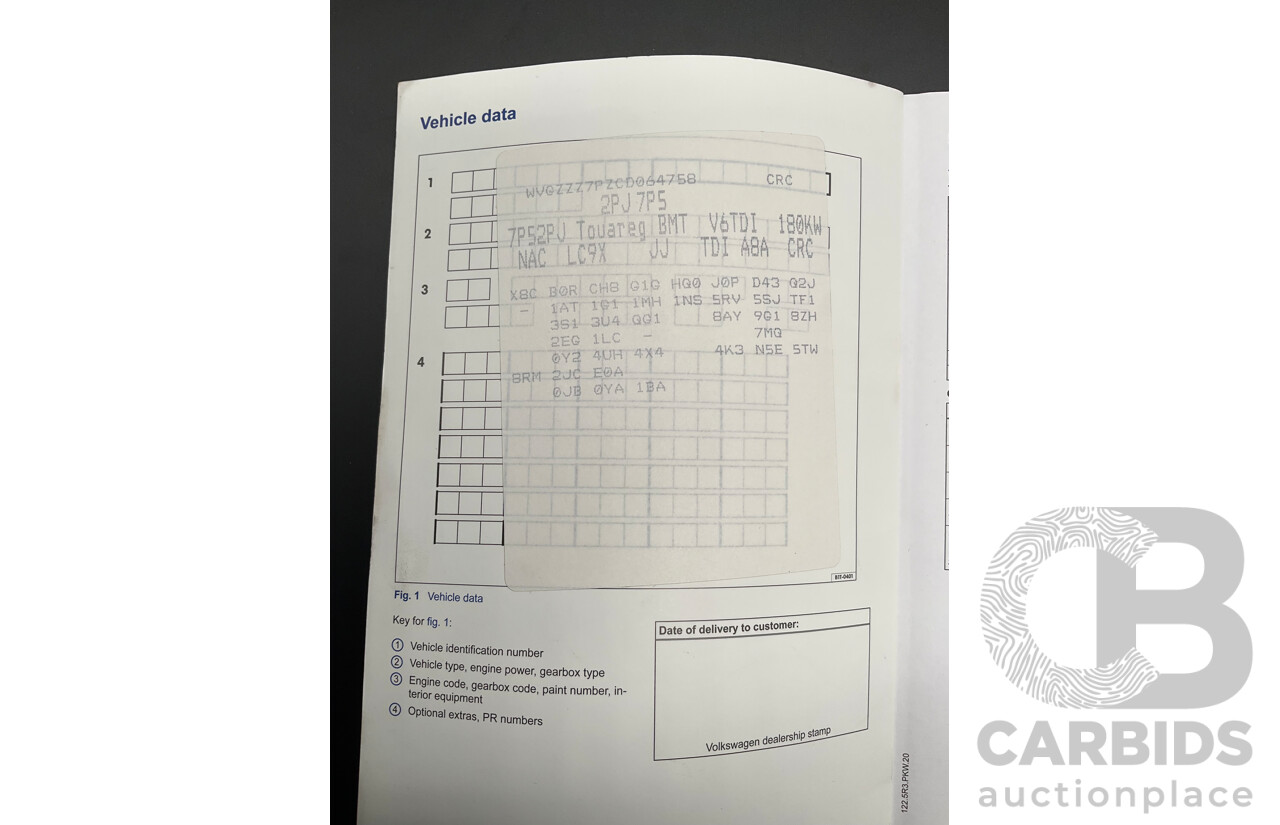 8/2012 Volkswagen Touareg V6 TDI 4xmotion 7P MY12 4d Wagon Deep Black Pearl Turbo Diesel V6 3.0L