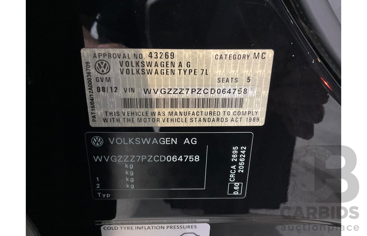 8/2012 Volkswagen Touareg V6 TDI 4Motion (AWD) 7P MY12 4d Wagon Deep Black Pearl Turbo Diesel V6 3.0L