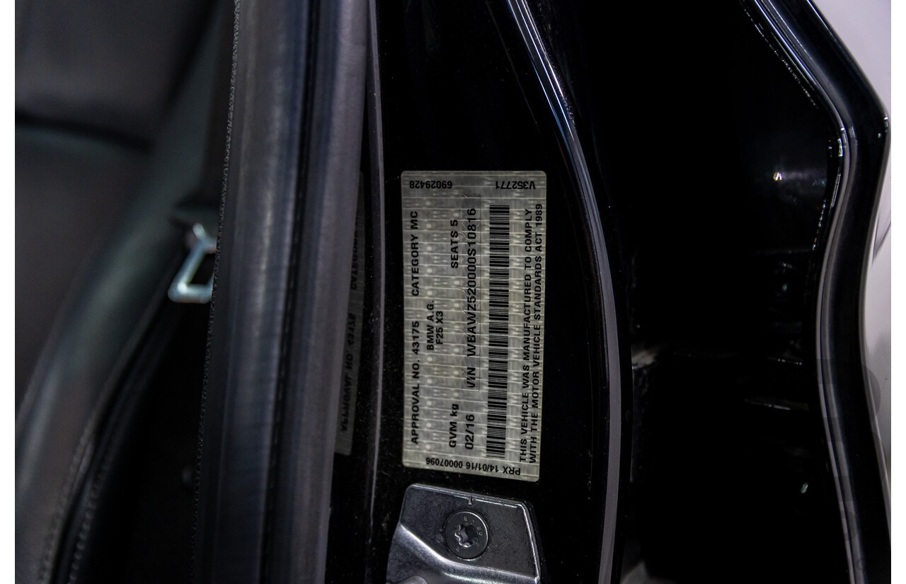 02/2016 BMW X3 xDrive20d M Sport (4WD) F25 MY16 4d Wagon Black Sapphire Metallic Turbo Diesel 2.0L