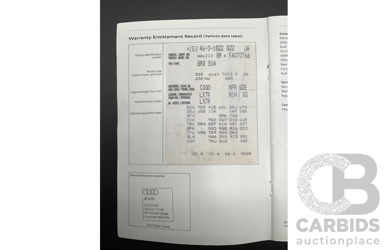 1/2015 Audi SQ5 3.0 TDI Quattro 8R MY15 5d Wagon Monsoon Grey Metallic Twin Turbo Diesel V6 3.0L