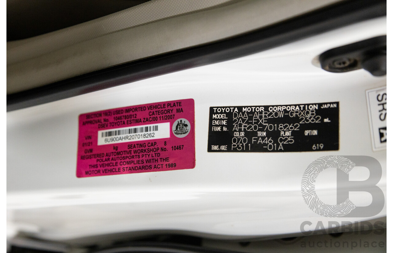 11/2007 Toyota Estima Hybrid (AWD) AHR20W 4d Wagon White 2.4L - 8 Seats