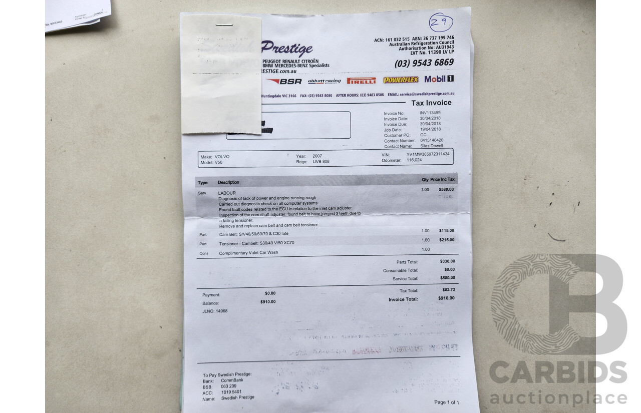 3/2007 Volvo V50 2.4 S MY07 4d Wagon Blue 2.4L