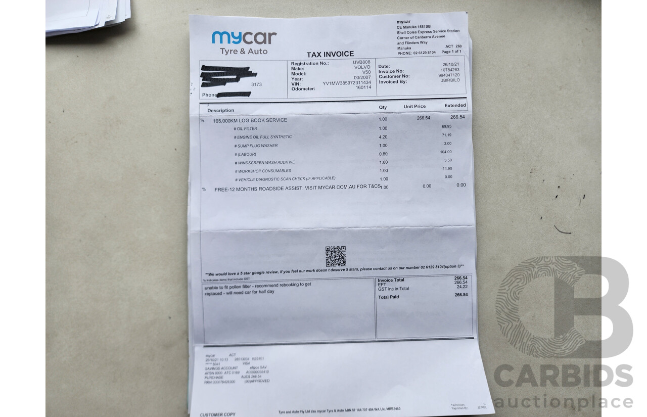 3/2007 Volvo V50 2.4 S MY07 4d Wagon Blue 2.4L