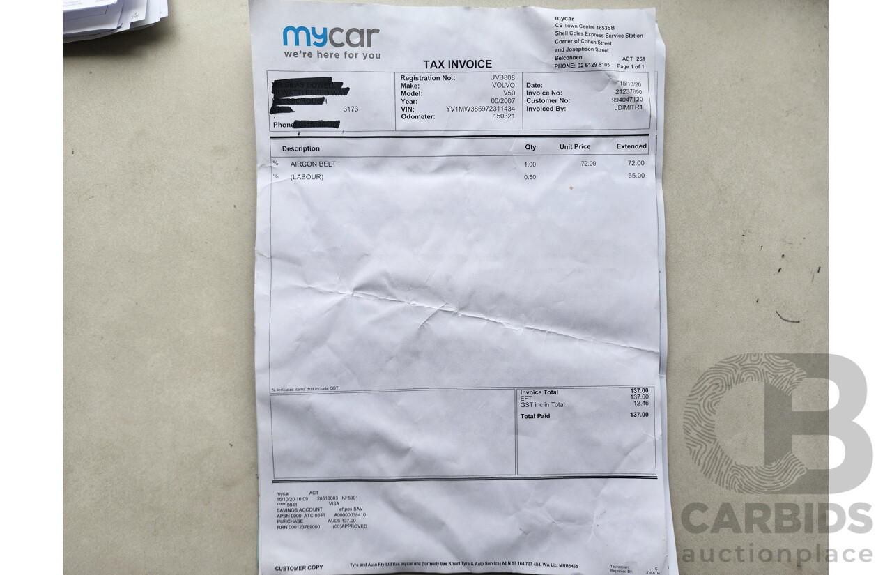 3/2007 Volvo V50 2.4 S MY07 4d Wagon Blue 2.4L