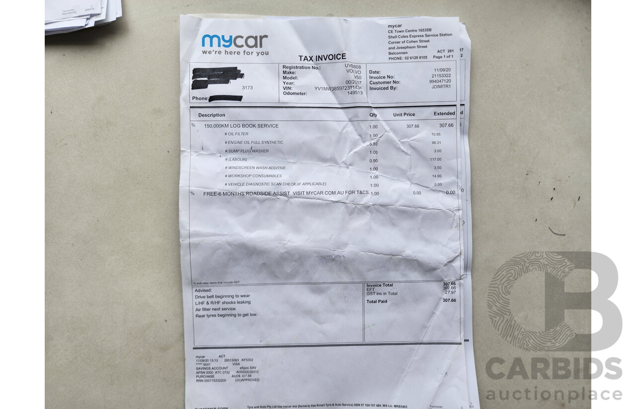 3/2007 Volvo V50 2.4 S MY07 4d Wagon Blue 2.4L