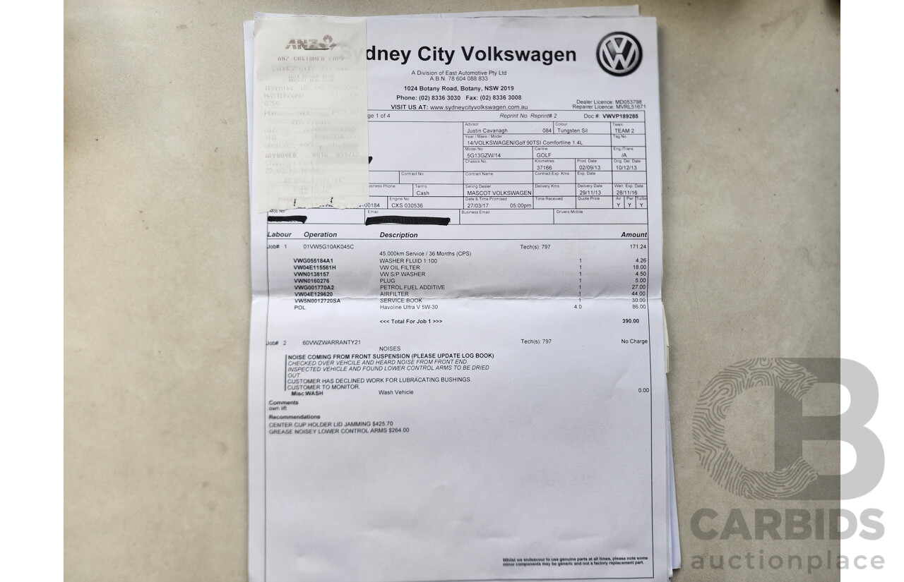 11/2013 Volkswagen Golf 90 TSI Comfortline AU 5d Hatchback Silver 1.4L