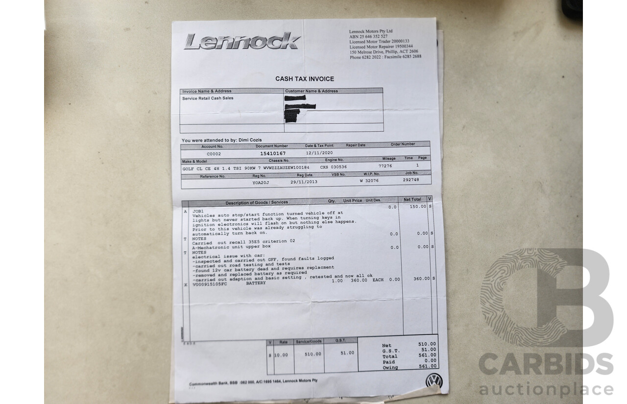 11/2013 Volkswagen Golf 90 TSI Comfortline AU 5d Hatchback Silver 1.4L