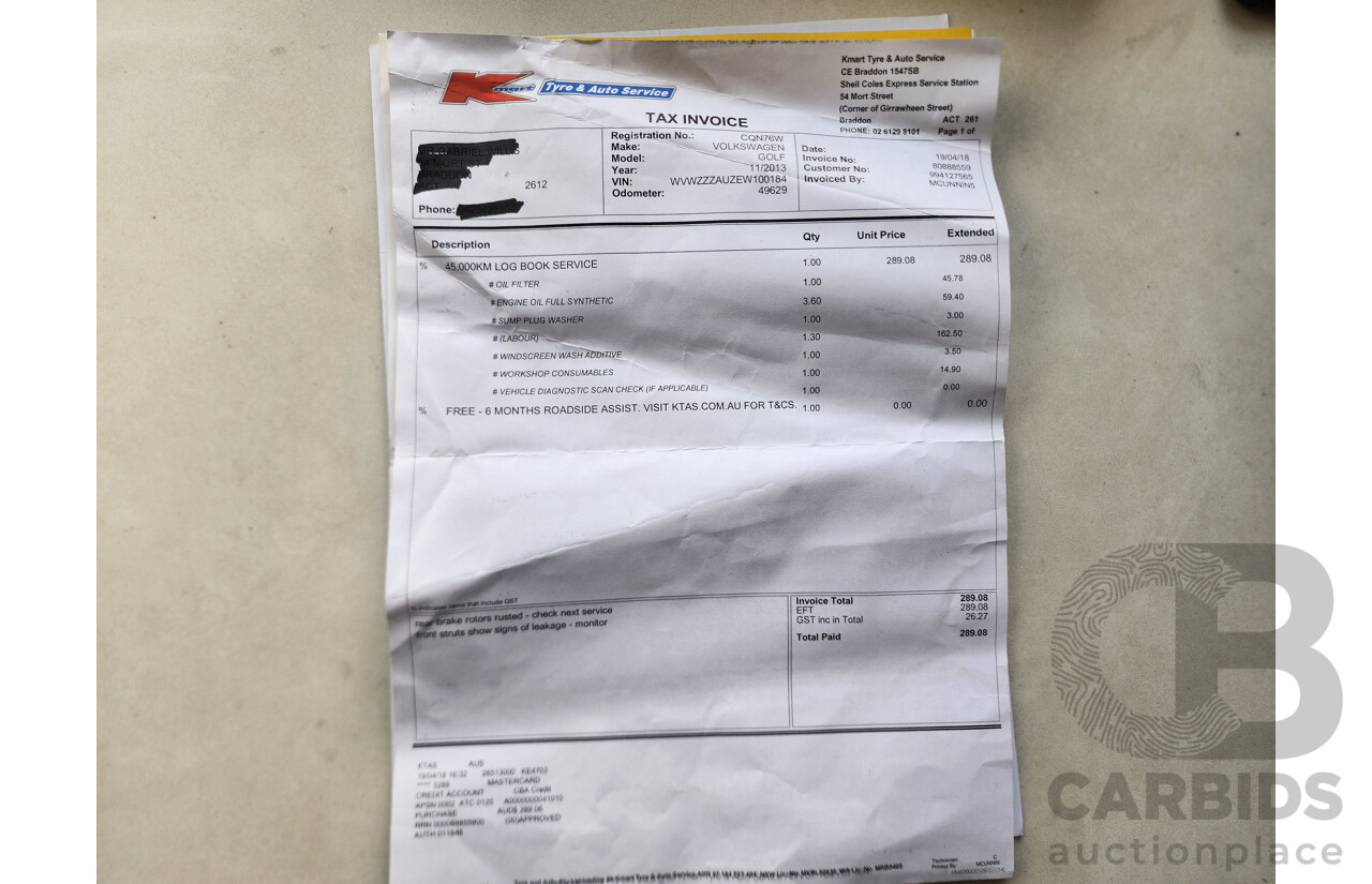 11/2013 Volkswagen Golf 90 TSI Comfortline AU 5d Hatchback Silver 1.4L