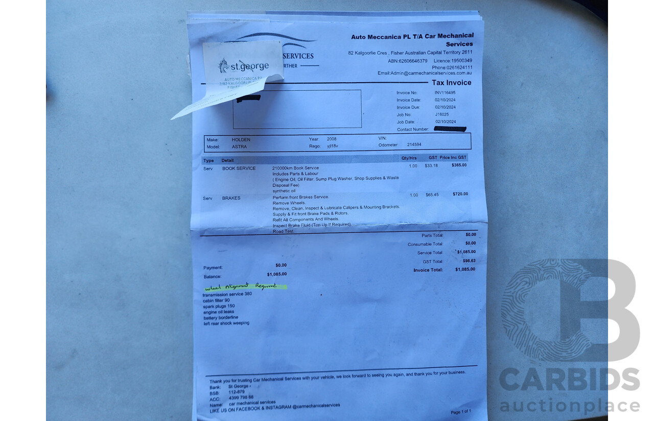 1/2008 Holden Astra CD AH MY08 5d Hatchback Black 1.8L