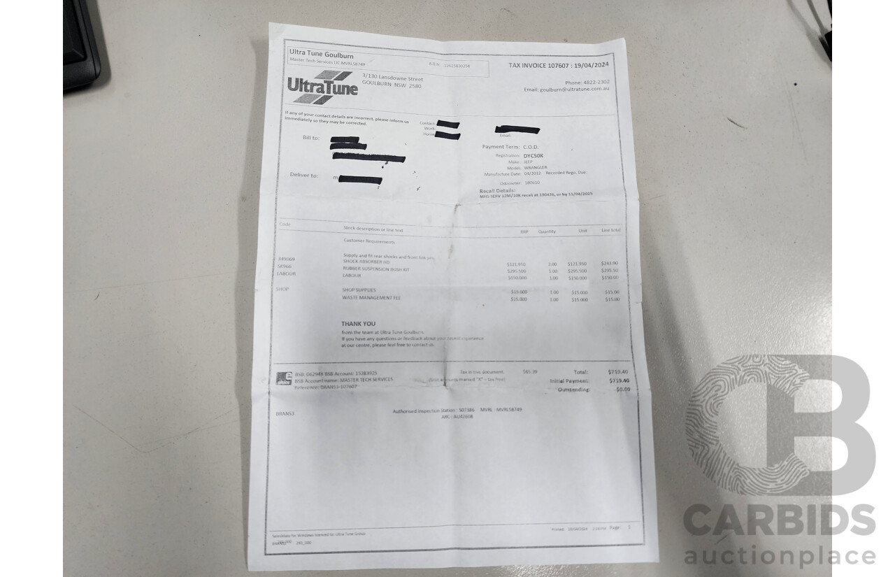 4/2012 Jeep Wrangler Unlimited Sport (4x4) JK MY12 4d Hardtop Black 3.6L