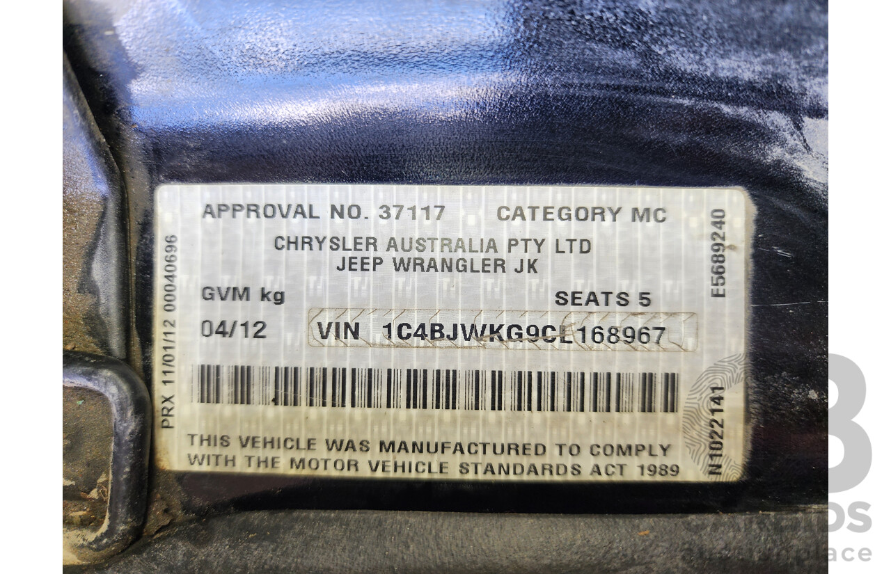 4/2012 Jeep Wrangler Unlimited Sport (4x4) JK MY12 4d Hardtop Black 3.6L