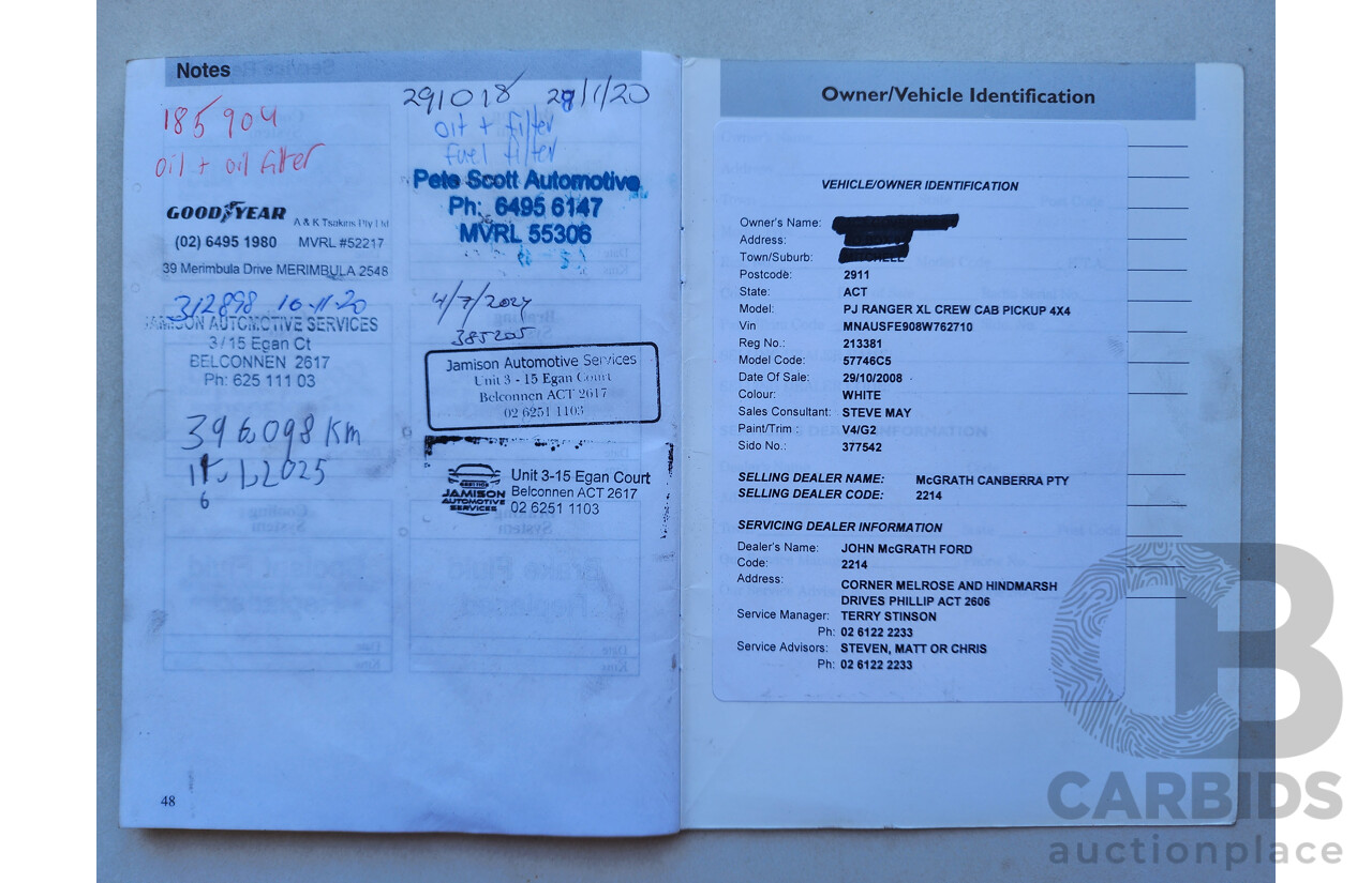 9/2008 Ford Ranger XL (4x4) PJ 07 UPGRADE Dual Cab P/Up White 3.0L