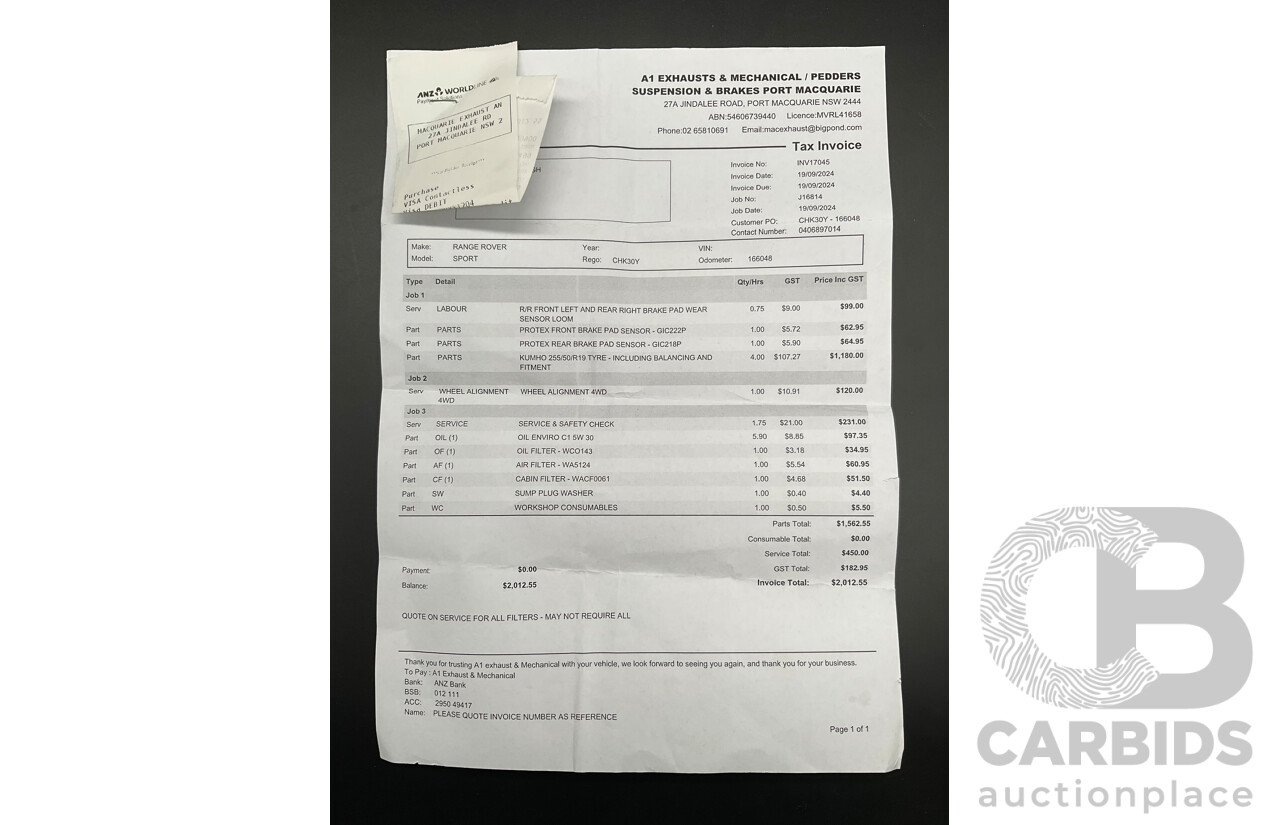 8/2012 Range Rover Range Rover Sport 3.0 SDV6 MY12 4d Wagon Santorini Black Metallic Turbo Diesel V6 3.0L