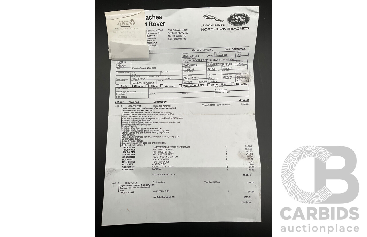 8/2012 Range Rover Range Rover Sport 3.0 SDV6 MY12 4d Wagon Santorini Black Metallic Turbo Diesel V6 3.0L