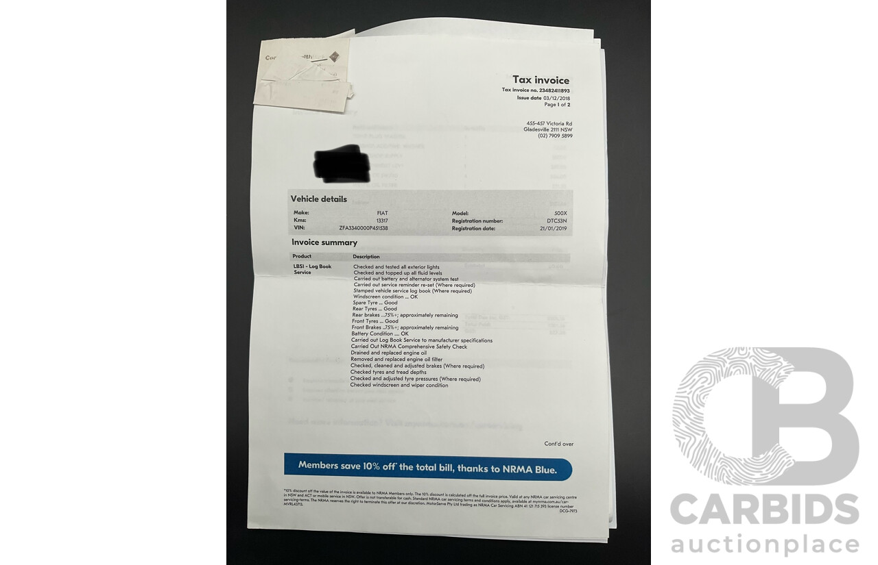 11/2017 Fiat 500X Cross Plus (AWD) 4d Wagon Solid Black Turbo 1.4L