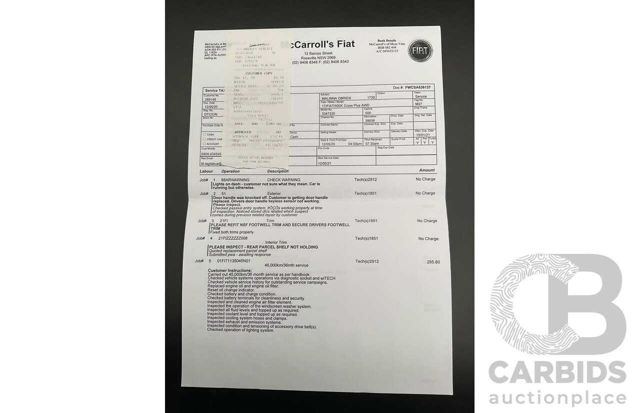 11/2017 Fiat 500X Cross Plus (AWD) 4d Wagon Solid Black Turbo 1.4L