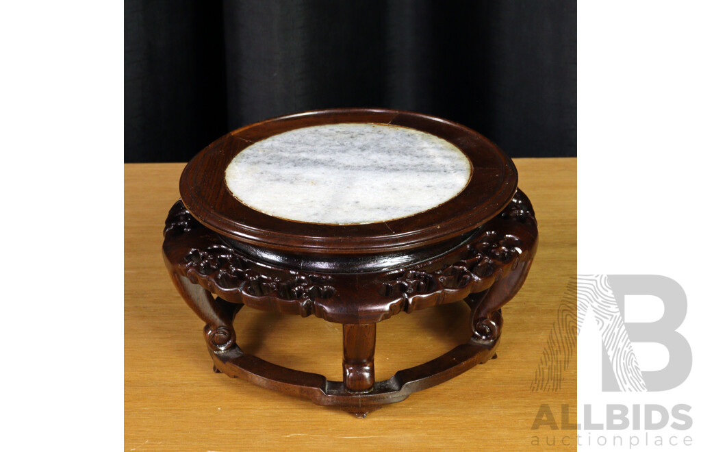 Small Chinese Carved Vase Stand with Marble Top