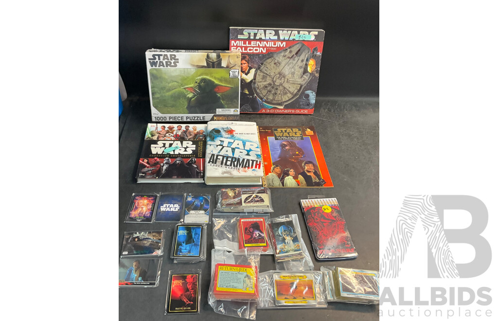 Assorted STAR WARS Collectible Cards & Books & Puzzle & More
