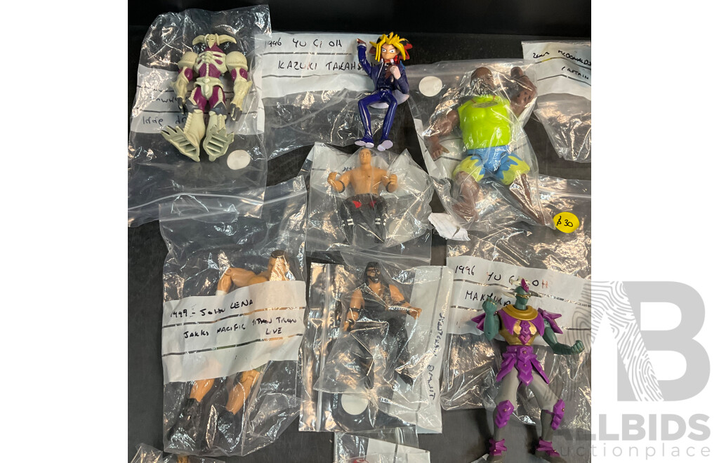 Vintage Collection of Action Figure Included YU GI OH, A.T.O.M.5, WWE, Power Ranger & More